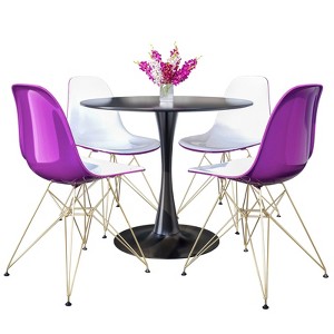 LeisureMod 5-Piece Dining Set with 35" Round Iron Pedestal Dining Table and 4 ABS Plastic Side Chairs with Gold Base - 1 of 4
