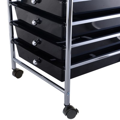 Black 10-Drawer Rolling Storage Cart with Chrome Frame