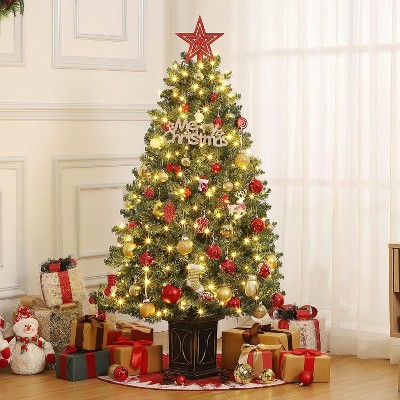 TackView Christmas Tree, Pre-Lit Artificial Christmas Tree Tabletop with Warm White Lights, Artificial Snow Flocked Pine Tree