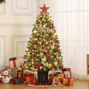 TackView Christmas Tree, Pre-Lit Artificial Christmas Tree Tabletop with Warm White Lights, Artificial Snow Flocked Pine Tree - 1 of 4