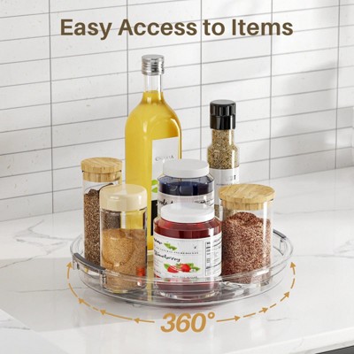 LunaLulinlk 2 Pack Lazy Susan Turntable Organizer for Cabinet Refrigerator 9.25'' + 10.6'' Rotating Lazy Susan, Transparent