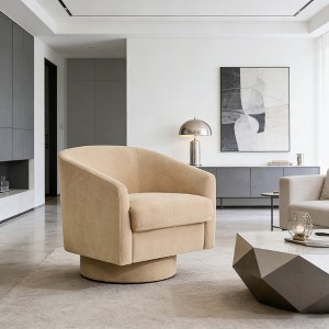 Vipbear Set of 1/2 Swivel Barrel Accent Chair,Round Chenille/Faux Leather Living Room Arm Chairs,Modern Upholstered Comfty Chairs,Small Club Armchair - 1 of 4