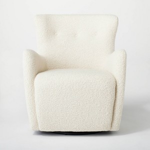 Kessler Swivel Accent Chair Cream Faux Shearling - Threshold™ designed with Studio McGee: Luxury Glam Furniture, No Assembly Required - 1 of 4