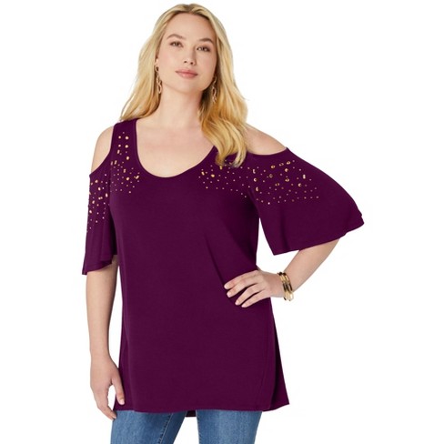 Roaman's Women's Plus Size Cold-Shoulder Ultra Femme Tunic - image 1 of 4