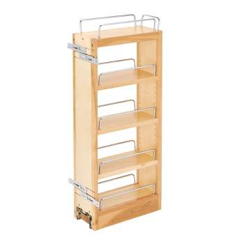 Rev-A-Shelf 448-WC-8C Wall Cabinet Pull Out Kitchen Storage Organizer with 3 Adjustable Wood Shelves and Chrome Rails