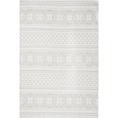 Silver and Ivory Geometric Cotton 4' x 6' Handmade Rug