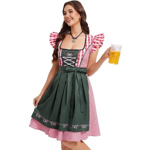Women's Vintage Plaid Two-Piece Dress Set: Square Neck Flutter Sleeve Dress with Apron - 1 of 4