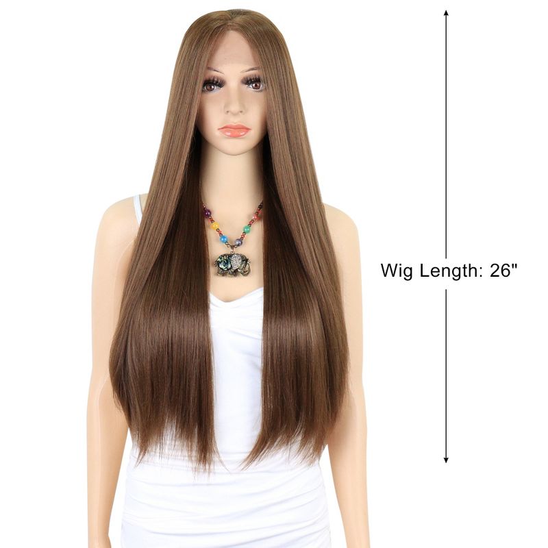 Unique Bargains Long Straight Hair Lace Front Wigs Women's with Wig Cap 26" Light Brown 1PC, 2 of 5