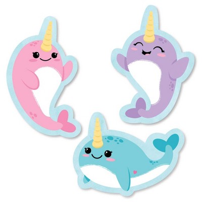 Big Dot of Happiness Narwhal Girl - DIY Shaped Under The Sea Baby Shower or Birthday Party Cut-Outs - 24 Count