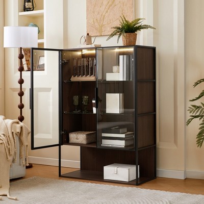 Display Cabinet with Glass Door, 51.2'' Tall Corner Display Curio Cabinet, Bar and Liquor Storage Cabinet, Collectibles Display Case for Living Room