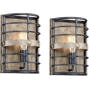 Franklin Iron Works Lexi Farmhouse Rustic Industrial Wall Light Sconces Set of 2 Oil Rubbed Bronze Hardwire 8" Fixture for Bedroom Bathroom Vanity - 1 of 4