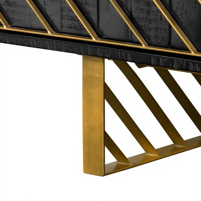 Monaco Black Wood Sideboard with Antique Brass Accents 69"