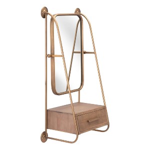 Piuma Shelf Decorative Wall Mirror Gold - ZM Home: Round, Urban Industrial Design, MDF Drawer, Wall Mount - 1 of 4