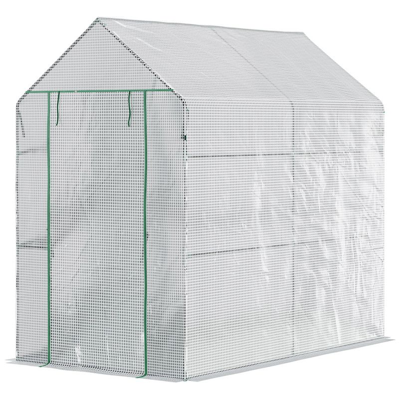 Outsunny 47.25" x 73.25" x 74.25" Walk-in Greenhouse, Outdoor Portable Plant Flower Growing Warm House with Roll-up Door and 4 Shelves, White, 5 of 8