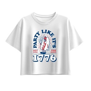 Girls' - Instant Message - Hotdog And Fireworks Short Sleeve Boxy Graphic T-Shirt - 1 of 3