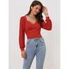 Allegra K Women's Tie Back Long Sleeve Banded Cuff Sweetheart Neck Top - 2 of 4