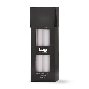TAG Color Studio 10" Straight Taper Unscented Smokeless Paraffin Decorative Wax Candle White Burn Time 10 hrs. Set 12 - 1 of 2