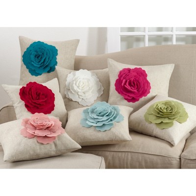 Medium Beige and Blue 3D Floral Accent Pillow