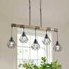 Dewdrop Farmhouse Rustic Kitchen Island Light 5 Light Linear Chandelier 39.17'' Adjustable Chain Faux Wood Beam Bar  Black and Wood for Dining Room - 2 of 4