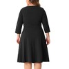 Agnes Orinda Women's Plus Size Wedding Split Neck 3/4 Sleeve Pocket A-Line Midi Dress - 4 of 4