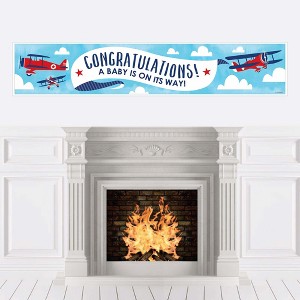 Big Dot of Happiness Taking Flight - Airplane - Vintage Plane Baby Shower Decorations Party Banner - 1 of 4