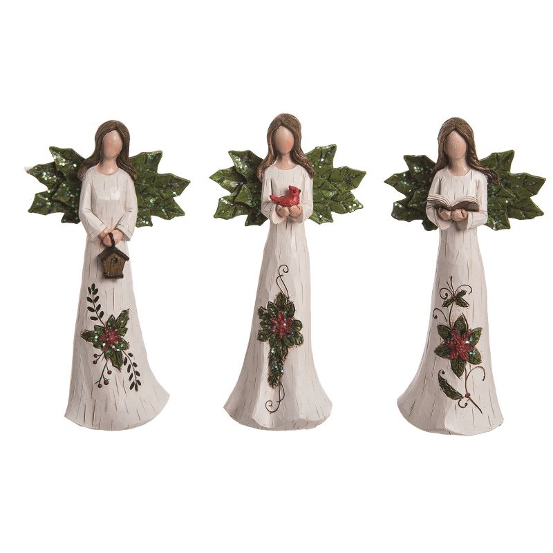 Transpac Christmas Red Holly White Angels Polyresin Tabletop Figurines Decorations Set of 3, 6.75H inches, 1 of 6
