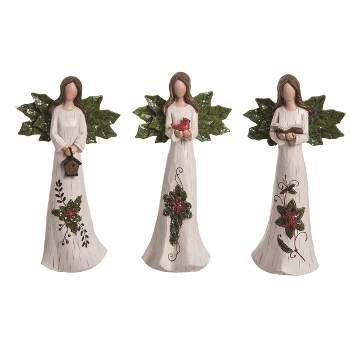 Transpac Christmas Red Holly White Angels Polyresin Tabletop Figurines Decorations Set of 3, 6.75H inches