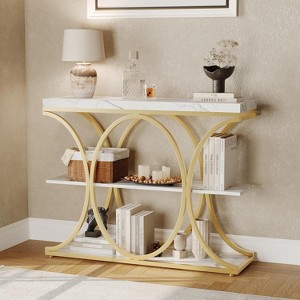 GOCAPTAIN 39" Narrow Console Tables for Entryway, 3-Tier Sofa Table with Round Metal Base and Storage Shelves for Living Room, Hallway, Foyer - 1 of 4