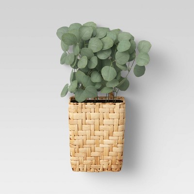 Hanging Woven Planter with Eucalyptus Plants Wall Sculpture Green - Threshold™