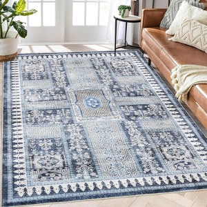 Vintage Washable Rug, Distressed Floral Low Pile Non-Slip Soft Accent Carpet for Living Room, Bedroom, Nursery, Entryway - 1 of 4