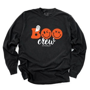 S.W.Smiley Boo Crew - Women's Garment Dyed Long Sleeve Graphic T-Shirt - 1 of 4