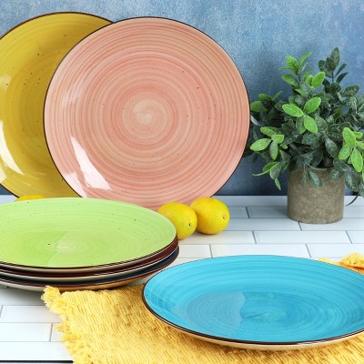 Hand-Painted Multicolor Ceramic Dinner Plate Set, 15-inch