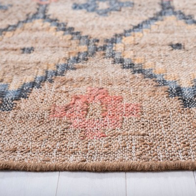 Natural and Blue Handmade Wool and Cotton Runner Rug