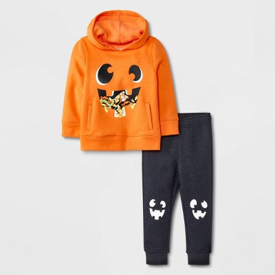 Toddler Boys' Halloween Pumpkin Long Sleeve Fleece Hoodie and Jogger Set - Cat & Jack™ Orange