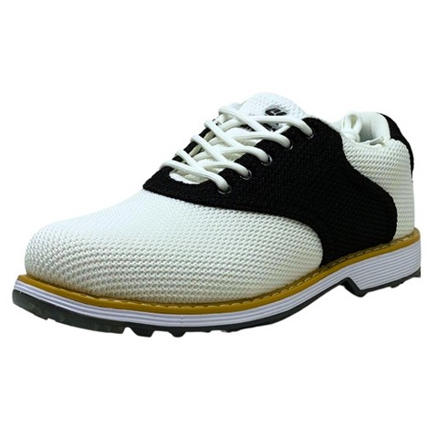 SKONI Men's Lace Up Waterproof Golf Shoe (Black/White Saddle, 8.5)