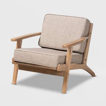 Sigrid Fabric Upholstered Wood Armchair Light Gray/Antique Oak - Baxton Studio