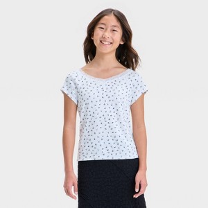 Girls' Short Sleeve Lace Trim T-Shirt - art class™ - 1 of 3