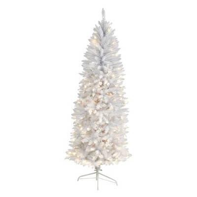 Nearly Natural 6-ft Slim White Artificial Christmas Tree with 250 Warm White LED Lights and 743 Bendable Branches