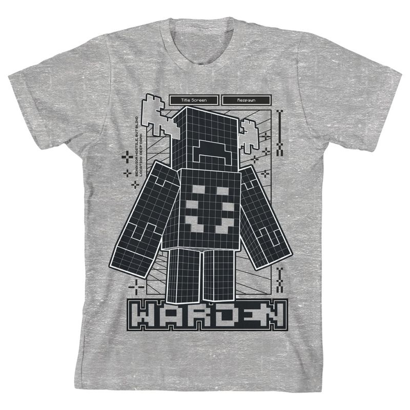 Minecraft Warden Distortion Clash Trend Graphic Youth Boys Athletic Heather Gray T-Shirt, 1 of 3