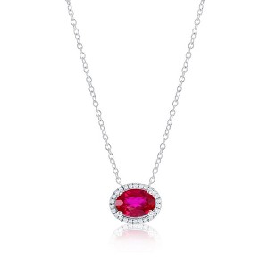 Diamond's D'Argento Sterling Silver, Oval Lab-Grown 0.76ct Ruby & 0.05ct Natural Diamond Necklace - (27 Stones) - Red - 16+2 Inch - 1 of 3