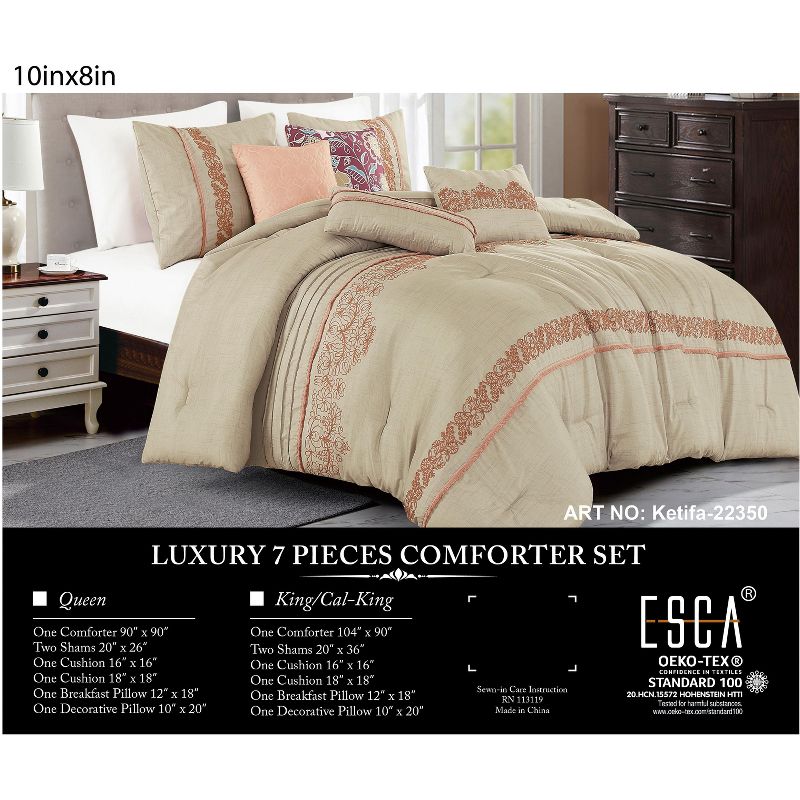 Esca Ketifa Warm & Cozy 7 Piece Comforter Set: 1 Comforter, 2 Shams, 2 Cushions, 1 Breakfast Pillow, 1 Decorative Pillow - Gold, 5 of 6