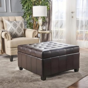 TUYOHW 31" Square Storage Bench,End of Bed Ottoman Bench with Button-Tufted Lid,Ottoman for Living Room,Entryway - 1 of 4