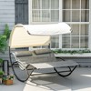 Outsunny Outdoor Double Chaise Rocking Chair, Day Bed Sun Lounger with Canopy Shade, Headrest Pillow, Armrests for Garden, Poolside, Light Gray - 3 of 4