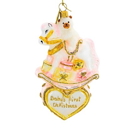 Huras Family 5.0 Inch Girl Rocking Horse On Heart Baby's First Christmas Tree Ornaments