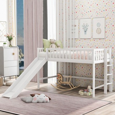 NicBex Twin/Full Size Loft Bed with Ladder,Low Loft Bed Frame with Guardrails & Slide,Bed Frame for Kids,Box Spring Not Required