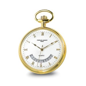 Black Bow Jewelry Charles Hubert Gold Finish White Dial Gold Pocket Watch - 1 of 4