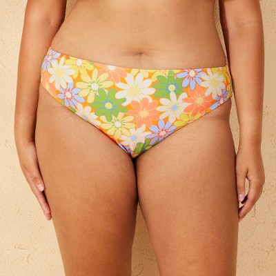 Women's Floral Print High Leg Cheeky Bikini Bottom - Wild Fable™ Yellow/Orange/Green