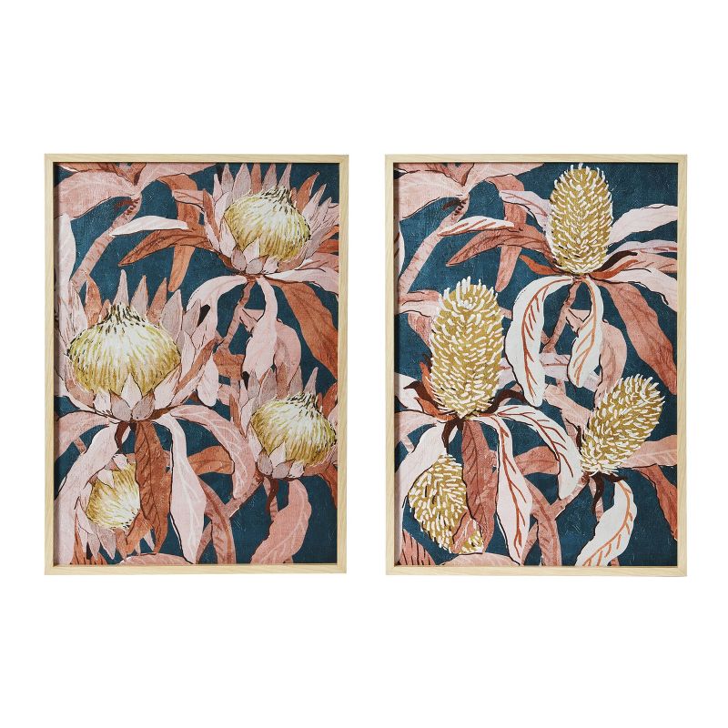 Storied Home (Set of 2) Floral Prints with Wood Wall Art Set, 1 of 7