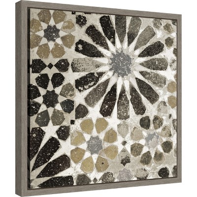 Neutral Geometric Abstract Canvas Print with Gray Frame, 16" x 16"