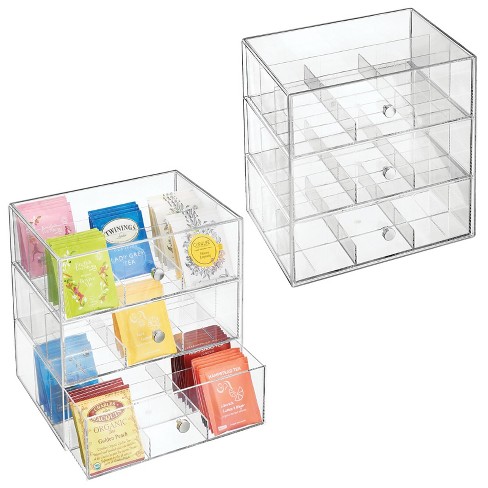 mDesign Plastic Kitchen Storage Tea Organizer, 3 Drawers - Clear